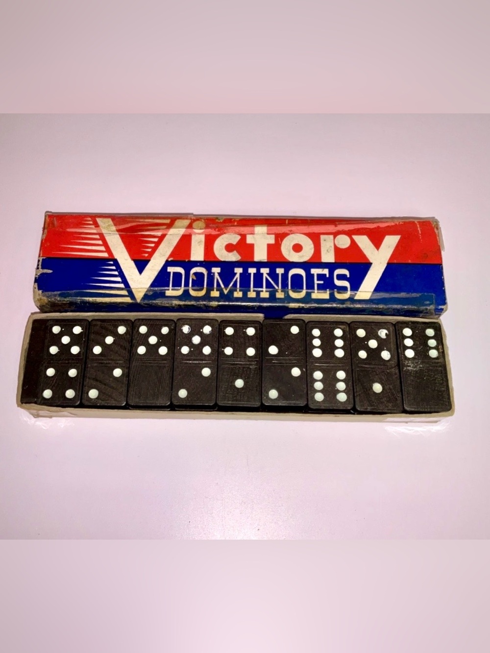 Vintage "Victory" DOMINO Original Box  Dominoes Wood 28 Piece